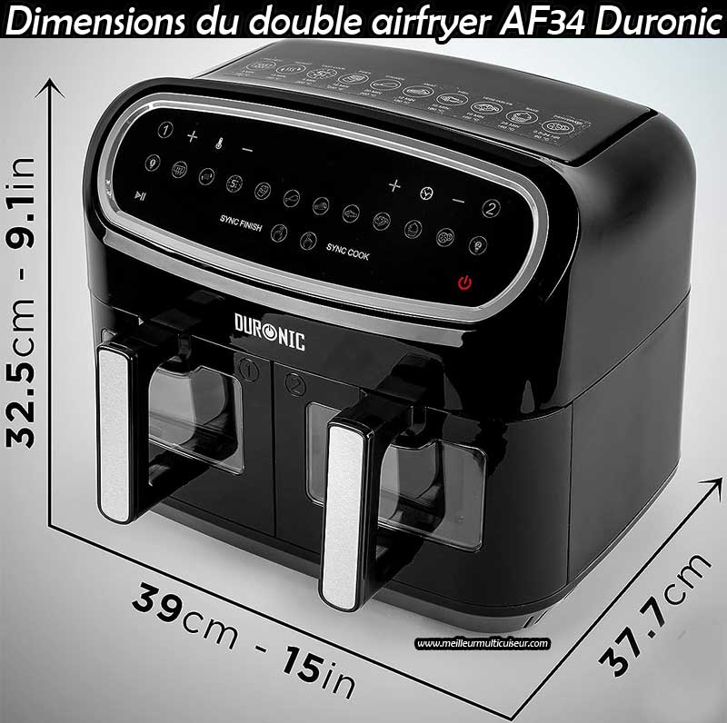 Duronic AF34 Set Friteuse à Air 2 en 1 avec 1 grand tiroir de 10 L et 2  petits tiroirs de 5 L inclus 