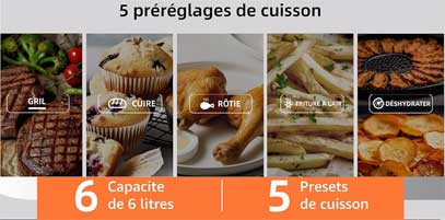 5 menus de cuisson préenregistrés et personnalisables