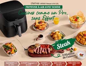 Thermosonde incluse pour cuire les aliments avec précision.