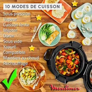 Les 10 modes de cuisson préréglés du multicuiseur Cookeo Wifi de la marque MOULINEX