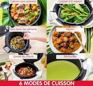 6 modes de cuisson préenregistrés et faciles à modifier au niveau des réglages.