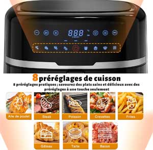 8 menus préréglés sur cet air fryer.