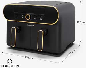 Les dimensions de cette friteuse sans huile avec double espace de cuisson.