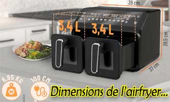 Des dimensions plutôt normales pour cet air fryer à double panier...