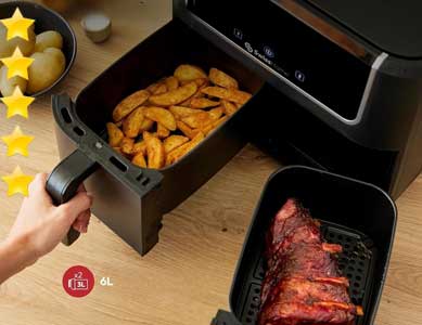 Avantage de l'airfryer Swiss Home Dark Dual Zone : son double compartiment !