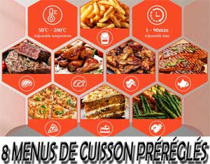 8 menus de cuisson prédéfinis sur l'airfryer