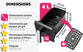 Paniers et grilles de cuisson de la friteuse numérique.